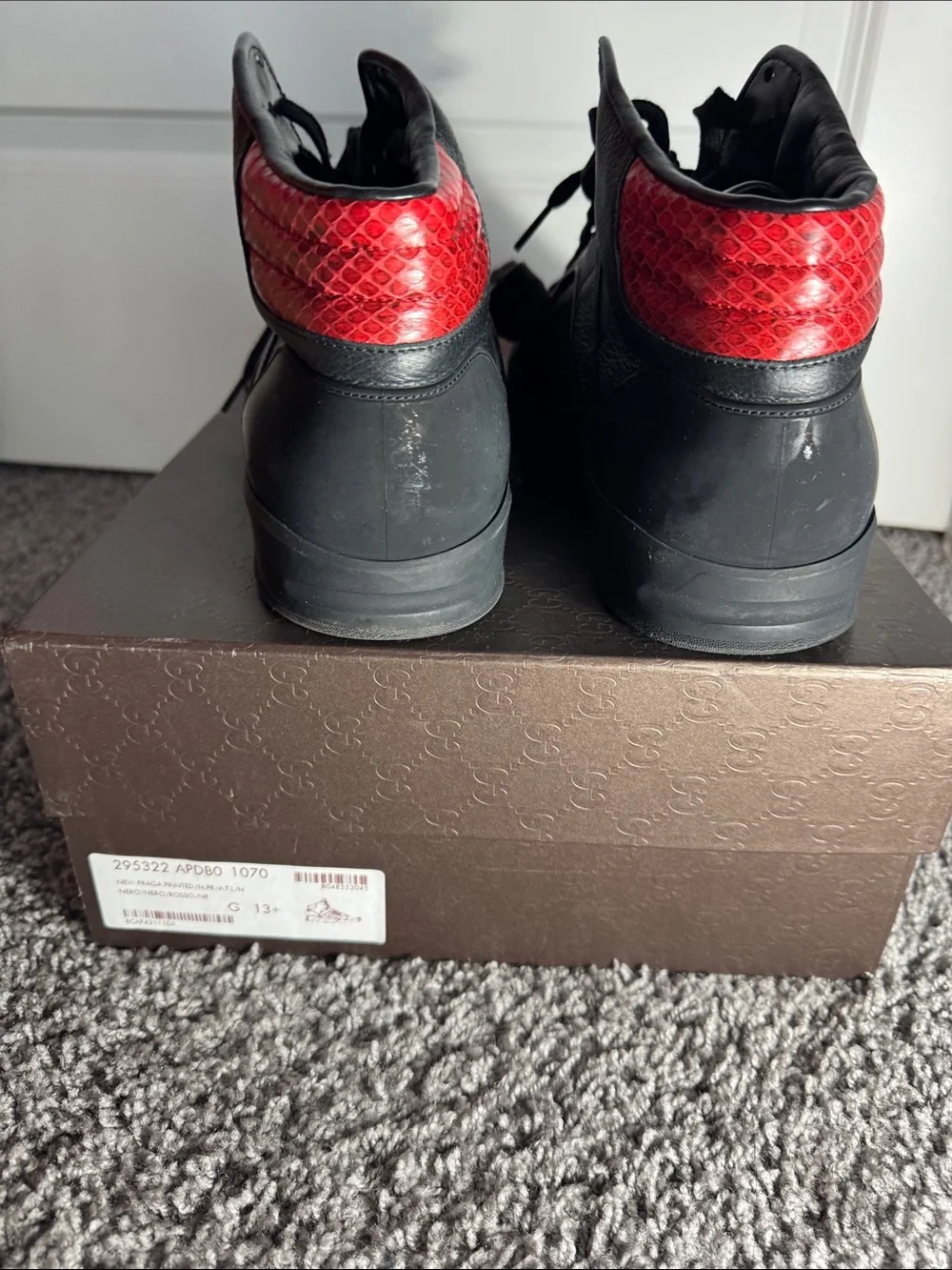 Gucci Black High-Top Men's Sneakers with Red Heel Accent